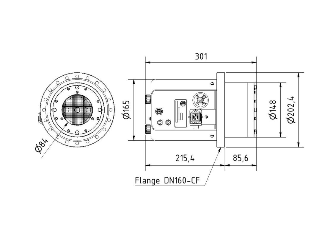 COPRA DN 160-CF-GM round plasma source dimensions